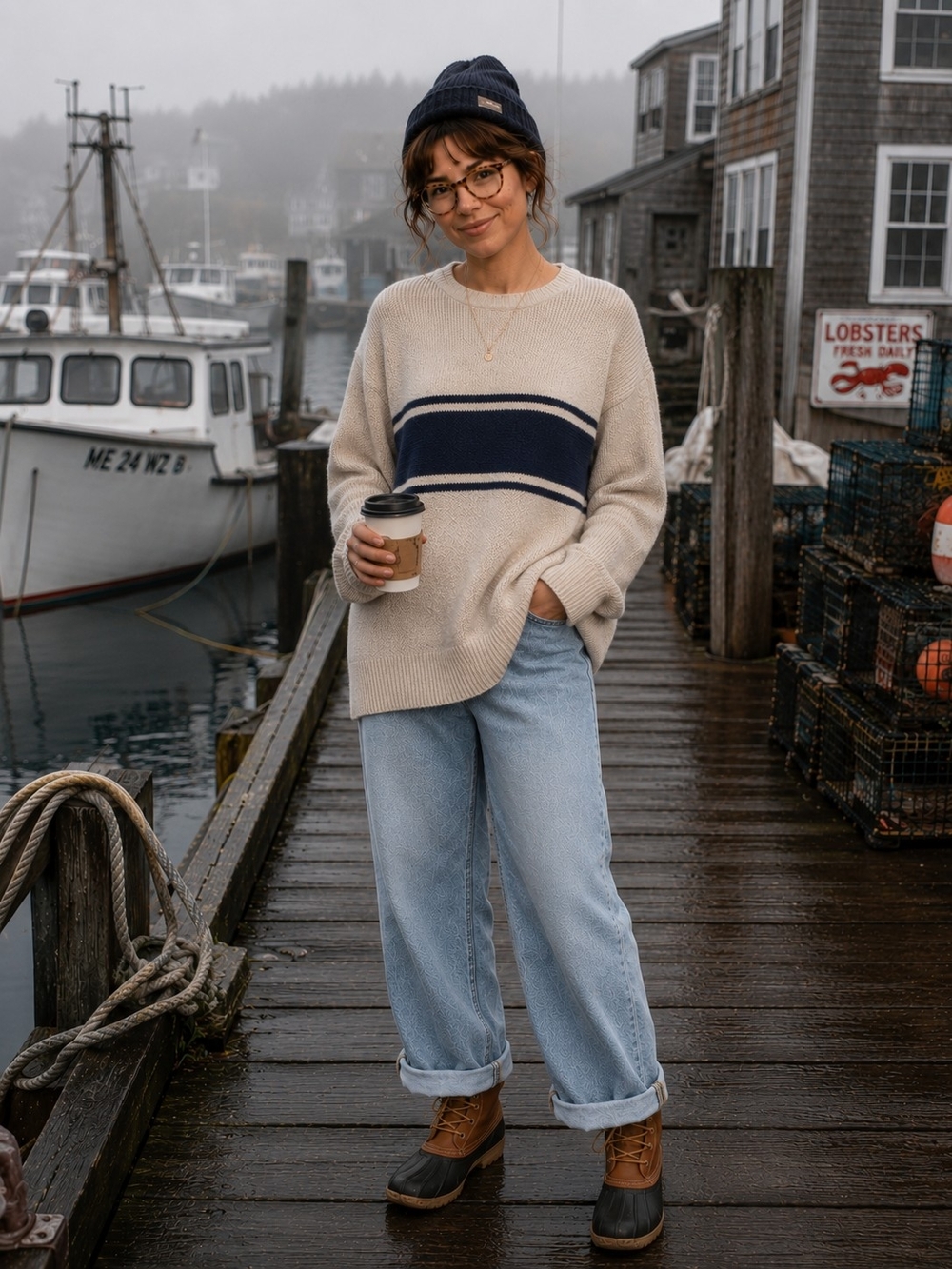 Cozy Cream Coastal Fisherman Stripe Sweater | Nautical Cream Navy Knit Pullover - Picture 3 of 7